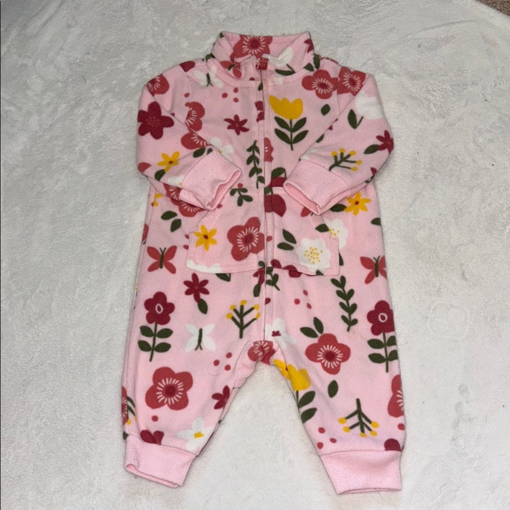 carters floral fleece zip up sleeper 3 months